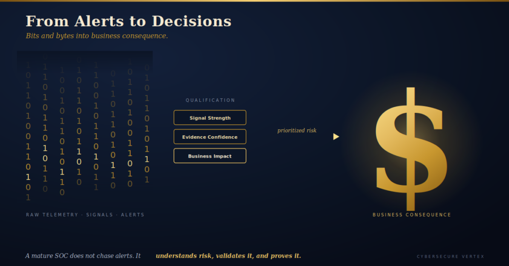 From raw security alerts through qualification to business consequence