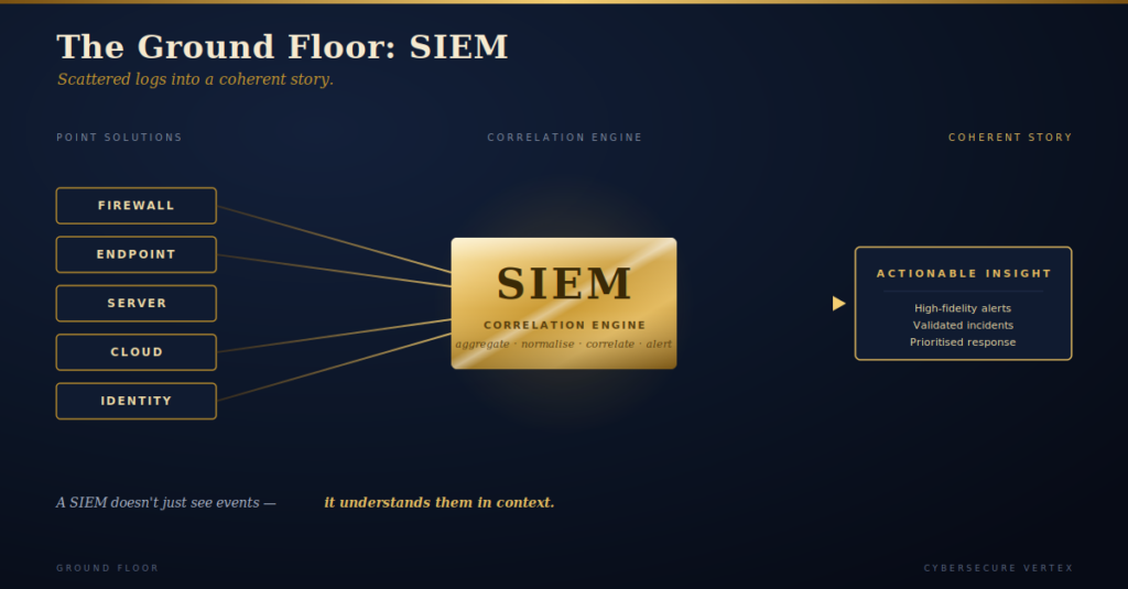 Point-solution sources converging through a SIEM into a coherent security story